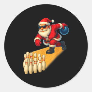 Cute Santa Playing Bowling Ball And Ns Bowler Chri Classic Round Sticker