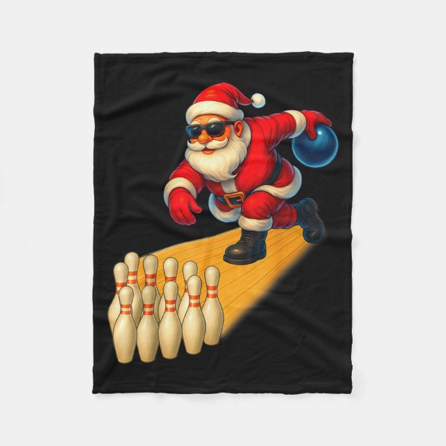 Cute Santa Playing Bowling Ball And Pins Bowler Ch Fleece Blanket (Front)