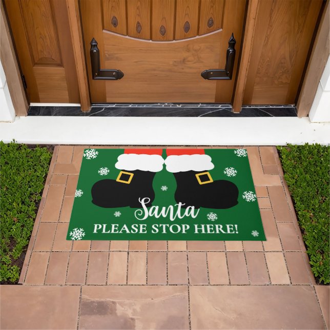Cute Santa Please Stop Here Christmas Entryway Doormat (Outdoor)