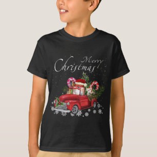 Cute Santa Pomeranian Riding Red Truck Merry Chris T-Shirt