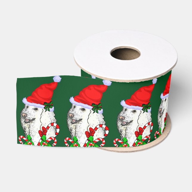 Cute Santa Poodle Christmas Grosgrain Ribbon (Spool)