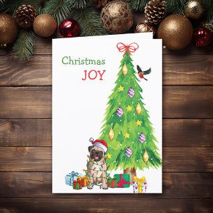 Cute Santa Pug and Holiday Tree Christmas Card