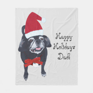 Cute Santa Pug Dog Personalized Christmas Blankets