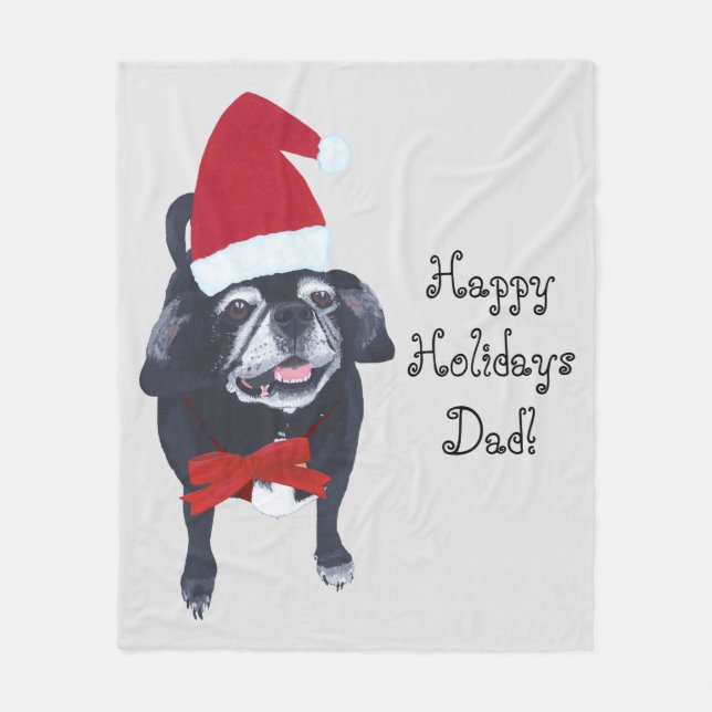 Cute Santa Pug Dog Personalized Christmas Blankets (Front)