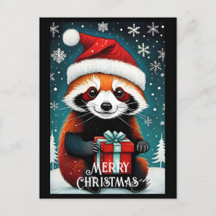 Cute Santa Red Panda Snowy Winter Christmas Postcard