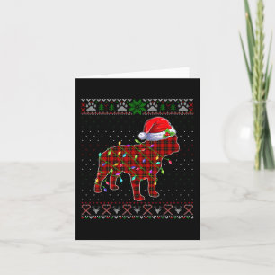 Cute Santa Red Plaid French Bulldog Light Ugly Xma Card