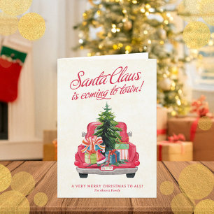 Cute Santa Red Truck & Tree Holiday Note Card