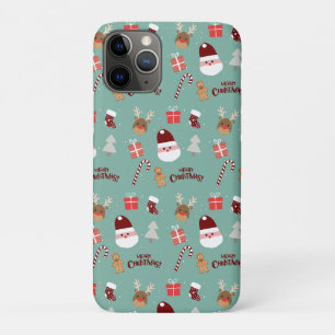 Cute Santa Reindeer Candy Cane Gingerbread Pattern iPhone 11 Pro Case
