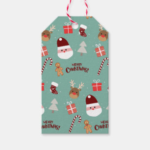 Cute Santa Reindeer Candy Cane Gingerbread Pattern Gift Tags