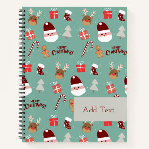 Cute Santa Reindeer Candy Cane Gingerbread Pattern Notebook
