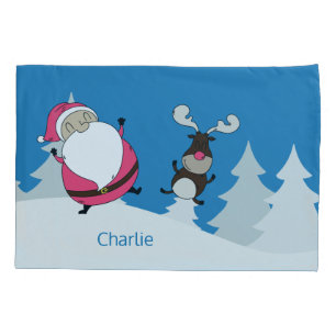 Cute Santa & Reindeer custom name pillowcases