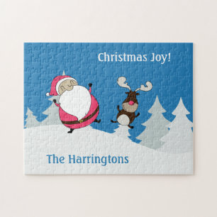 Cute Santa & Reindeer custom text puzzle