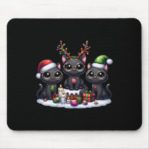 Cute Santa Reindeer Elf Black Cat Christmas Womens Mouse Pad