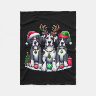 Cute Santa Reindeer Elf Great Dane Christmas Women Fleece Blanket