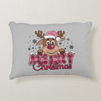 Cute Santa Reindeer Grey Merry Christmas Accent Pillow