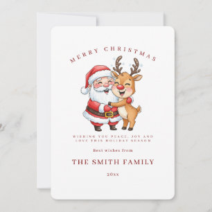 Cute Santa & Reindeer Hugging Christmas Card