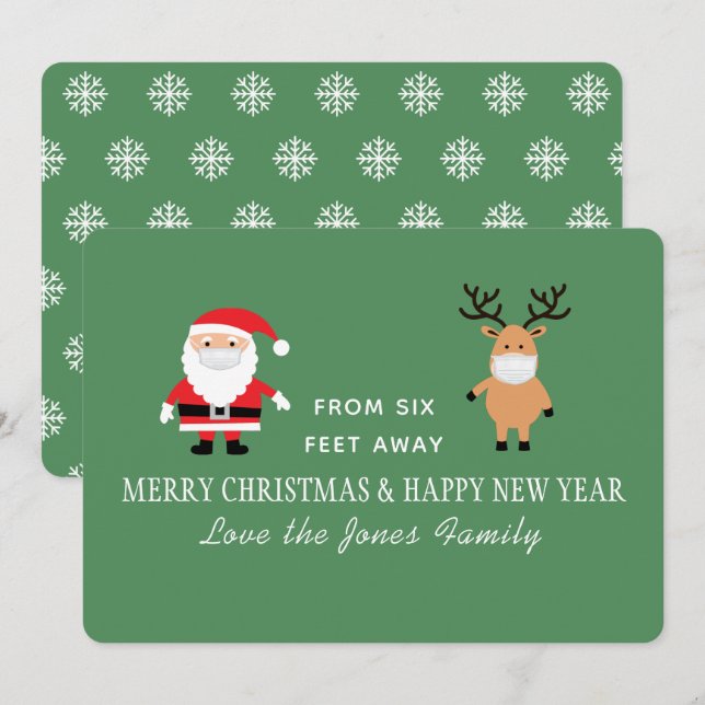Cute Santa & Reindeer Mask Christmas Holiday Card (Front/Back)