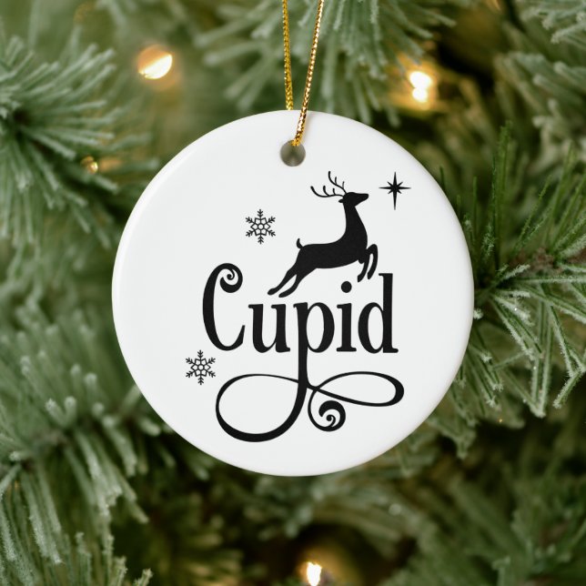 Cute Santa Reindeer Names Cupid Christmas Ceramic Ornament (Tree)