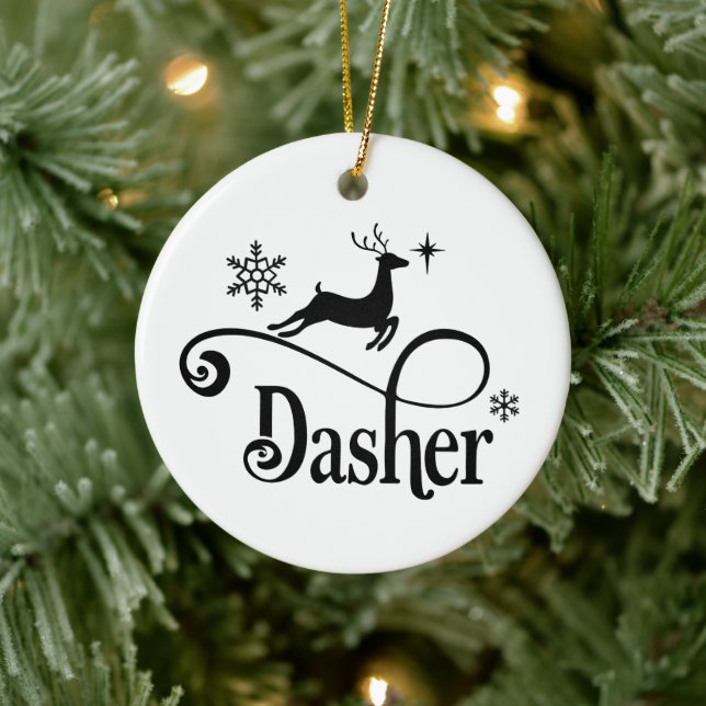 Cute Santa Reindeer Names Dasher Christmas Ceramic Ornament (Tree)