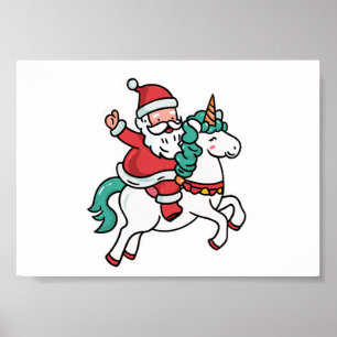 Cute Santa Riding Unicorn – Adorable Poster