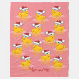 Cute Santa Rubber Ducks On Hot Pink Background Fleece Blanket
