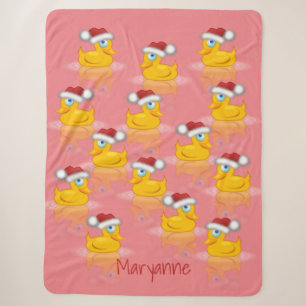 Cute Santa Rubber Ducks On Hot Pink Background Sherpa Blanket