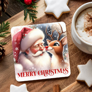 Cute Santa Rudolph Christmas Coaster Kids Design  