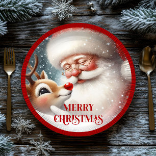 Cute Santa Rudolph Christmas Party Paper Plates