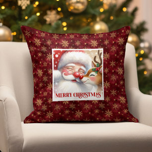 Cute Santa Rudolph Noël Housse de Coussin Fêtes de