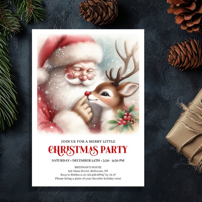 Cute Santa Rudolph Winter Christmas Party Invite (Cute Santa Rudolph Winter Christmas Party Invite)