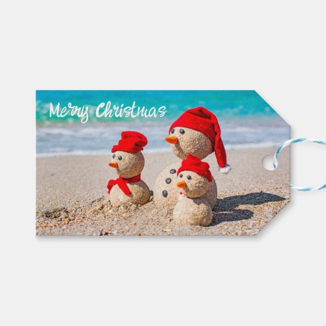Cute Santa Sand Snowmen  Gift Tags (Front (Horizontal))