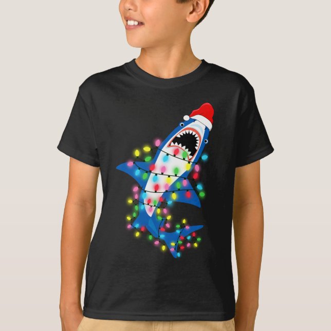 Cute Santa Shark Christmas Lights Boy T-Shirt (Front)