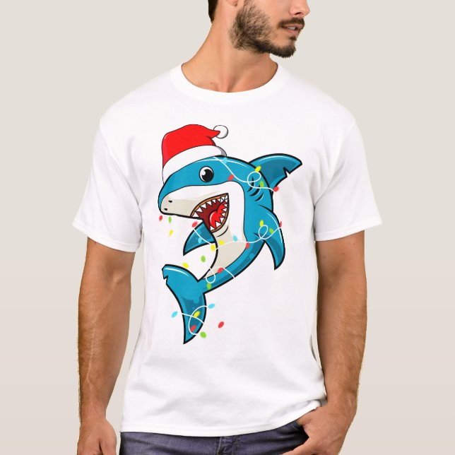 Cute Santa Shark Christmas Lights Men T-Shirt (Front)
