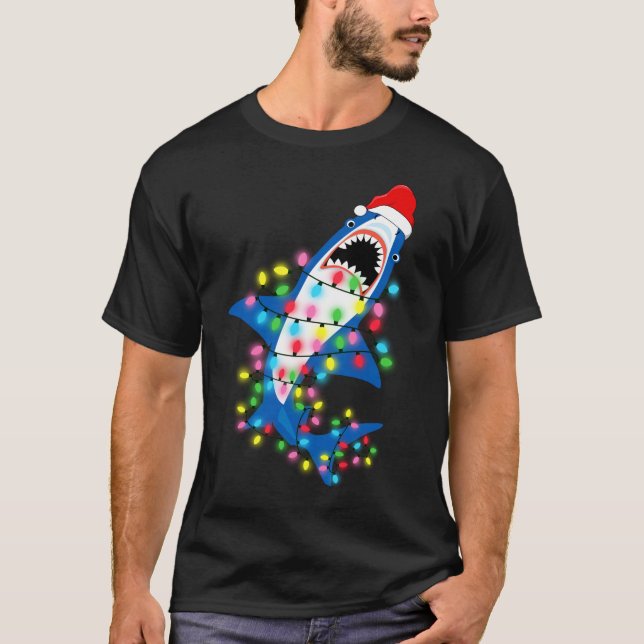 Cute Santa Shark Christmas Lights Men T-Shirt (Front)