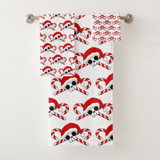 Cute Santa Skull with Candy Canes Bath Towel Set (Insitu)