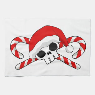 Cute Santa Skull with Candy Canes Kitchen Towel
