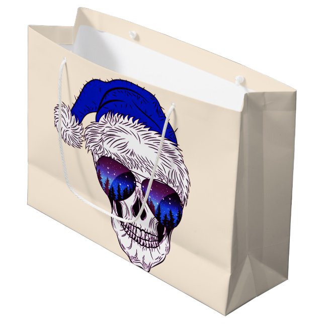 Cute Santa Skull with sunglass Large Gift Bag (Front Angled)