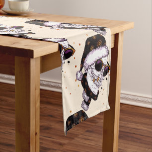 Cute Santa Skull with sunglass Short Table Runner