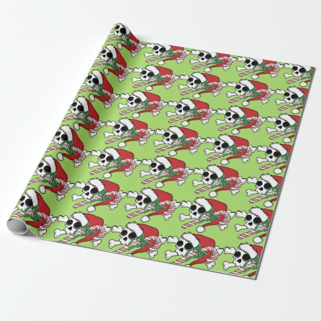 Cute Santa Skull Wrapping Paper (Unrolled)