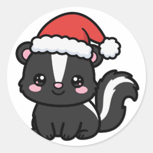Cute Santa Skunk Christmas Classic Round Sticker