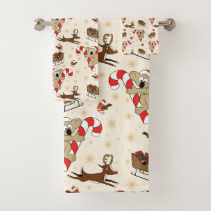 Cute Santa Sloth Happy Holidays Bath Towel Set