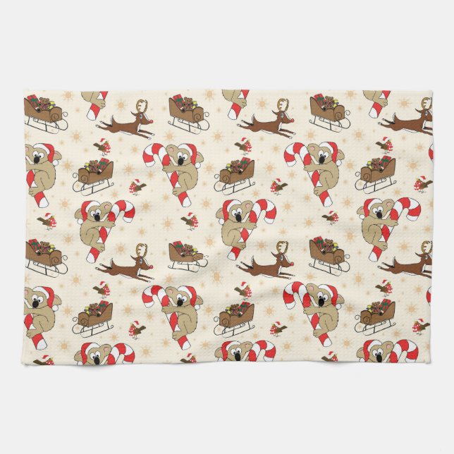 Cute Santa Sloth Happy Holidays Kitchen Towel (Horizontal)