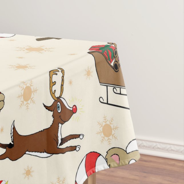 Cute Santa Sloth Happy Holidays Tablecloth (In Situ)