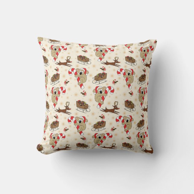 Cute Santa Sloth Happy Holidays Throw Pillow (Front)