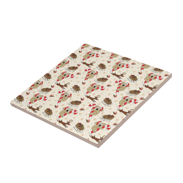 Cute Santa Sloth Happy Holidays Tile (Side)