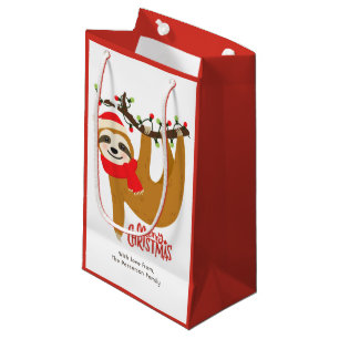 Cute Santa Sloth Merry Christmas Personalized Small Gift Bag
