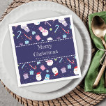 Cute Santa Snowman Candy Cane Christmas Pattern Napkin<br><div class="desc">Wishing you and your family a warm and cozy festive Merry Christmas!</div>