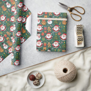 Cute Santa Snowman Gingerbread Christmas Wrapping  Wrapping Paper