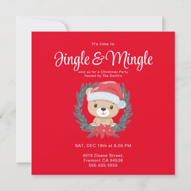 Cute Santa Teddy Bear  Christmas Party Invitation  (Front)