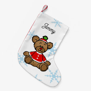 Cute Santa Teddy Bear Custom Name Holiday Small Christmas Stocking
